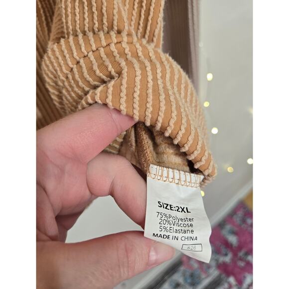 DOKOTOO Soft Ribbed Color Block Oversized Long Sleeve Pullover Top 2XL Brown Tan - Picture 9 of 13